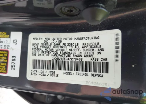 2010 Toyota Corolla Xle from USA, damaged, VIN 1NXBU4EE2AZ276436